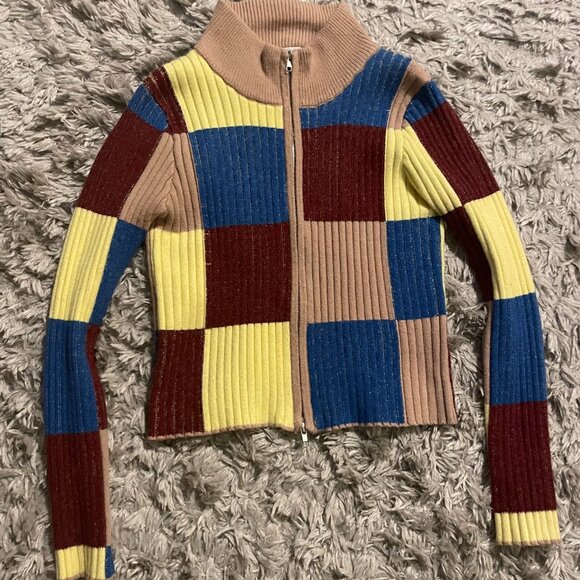 Find Me Now - Sahn Zip Up Checkerboard Cardigan - Moonstone - Picture 8 of 9